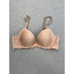 Victorias Secret Bra Womens 34B Beige Lace Underwired Dream Angels Push Up